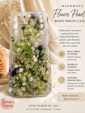Handmade Clear Floral Phone Case with Pearls